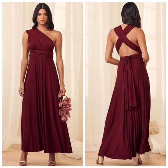 Lulus Tricks of the Trade Burgundy Convertible Maxi Dress Size Small - Picture 8 of 13